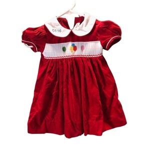 Vintage House of Hatten Red Corduroy Baby Holiday Dress 18-24M